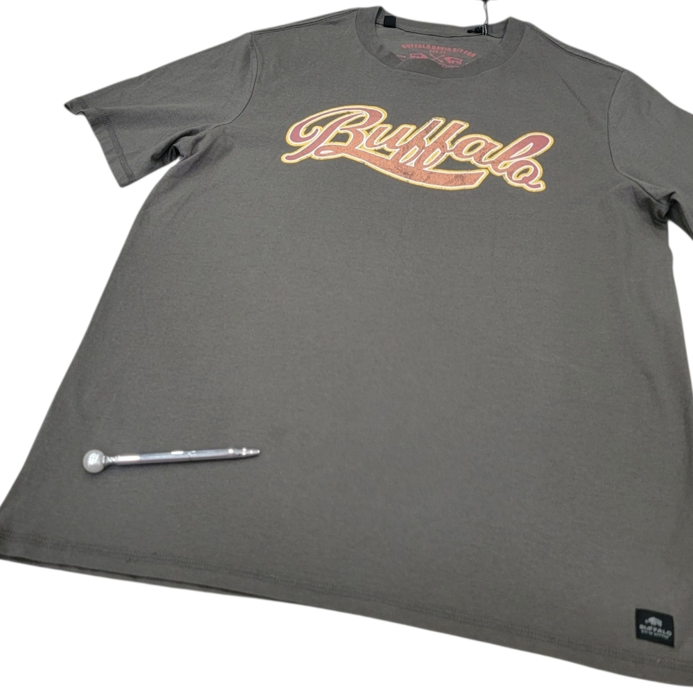 BUFFALO David Bitton Cotton Logo Tee Vintage Wash Brown Crewneck T-shirt Men's L - Picture 11 of 16